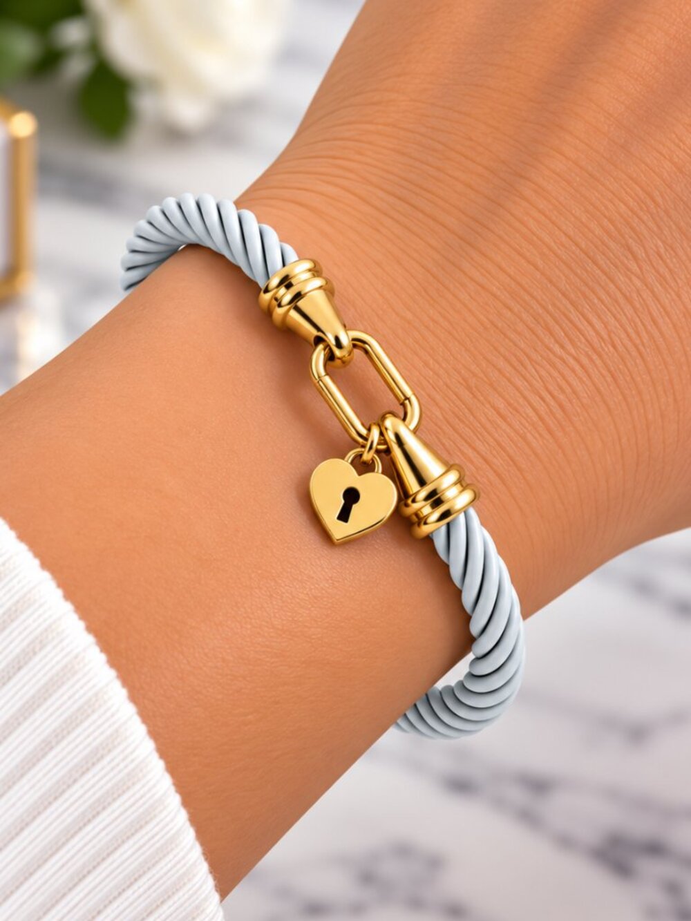 White & Gold Tone Twisted Rope Bracelet